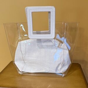 Clear Tote Bag with White Croc-Embossed Pouch